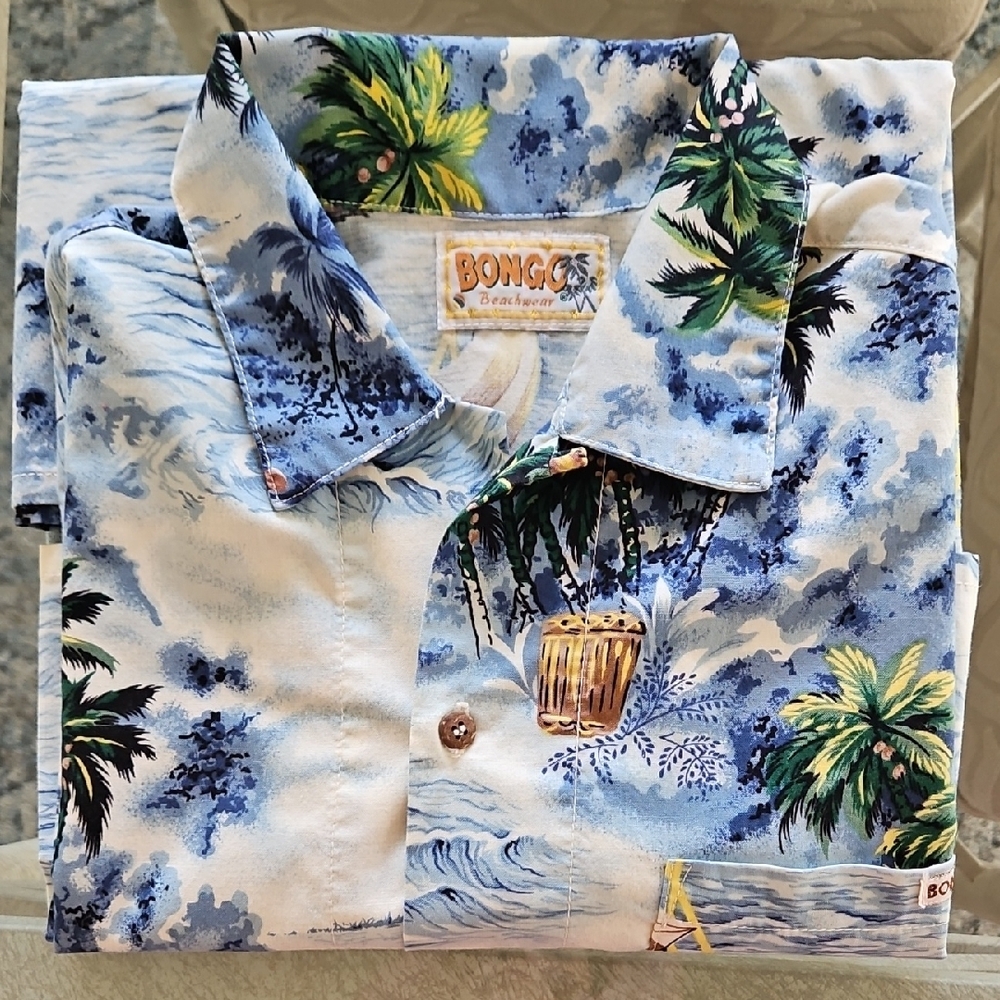 BONGO Tropical Blue and Green Men's Shirt